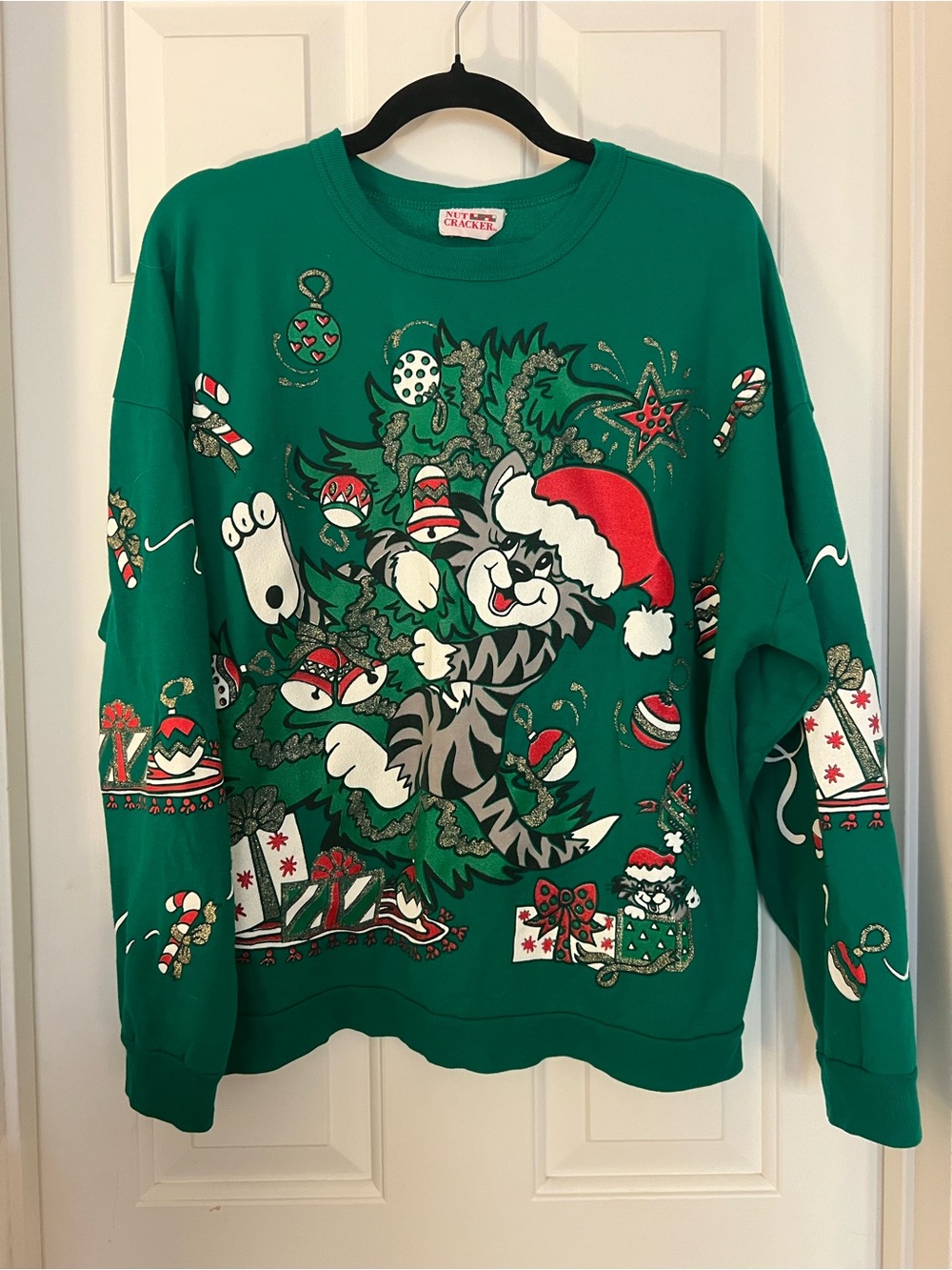 Green Holiday Crewneck Sweatshirt cat ugly sweater